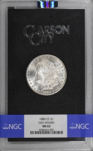 *1880-CC MORGAN SILVER DOLLAR IN GSA HOLDER w/BOX & COA - MS-62 NGC GRADED*