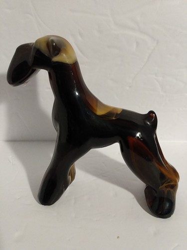 VINTAGE RARITÄT IMPERIAL KARAMELL & SCHOKOLADE GLÄNZENDES SCHLACKE GLAS AIREDALE HUND STATUE 6" - Bild 5 von 11