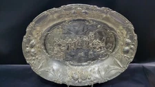 Antique Large Georg Roth & Co. Sterling Repousse People Party Scene oval bowl