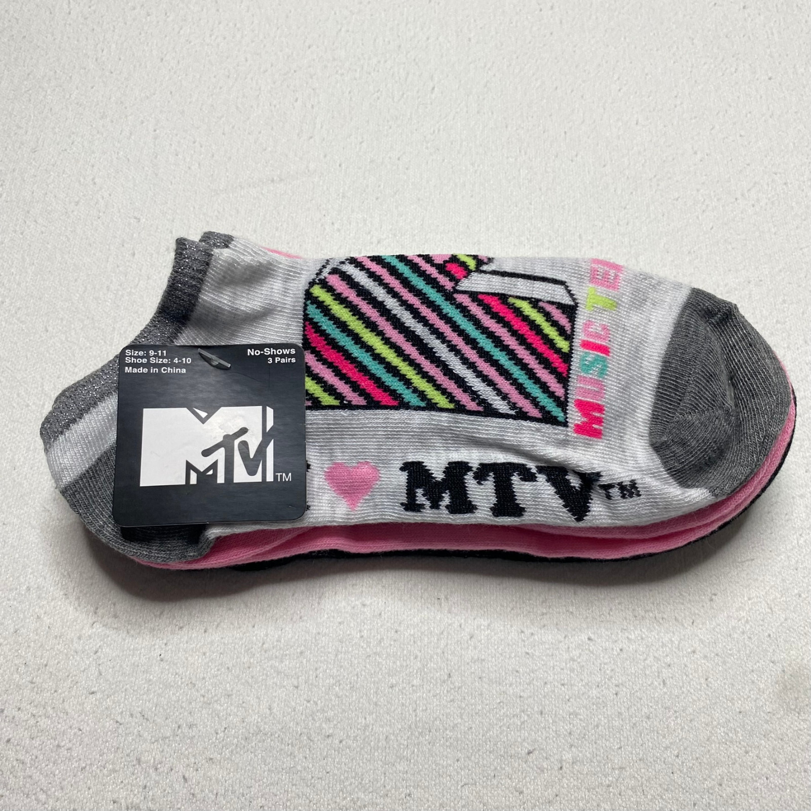 MTV Womens No Show Socks Size 9-11 Multicolor Lightweight Stretch 3 Pack New-image