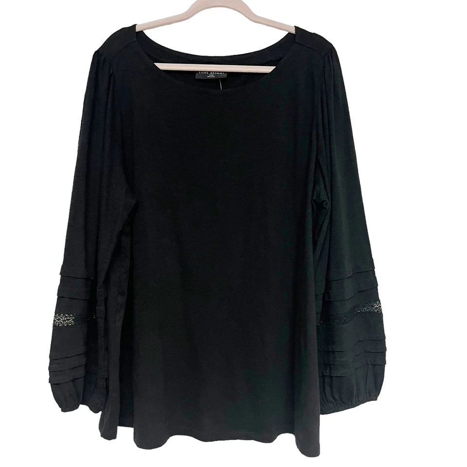 Nuevo con etiquetas Top campesino negro Lane Bryant para mujer talla 26/28 manga larga globo encaje