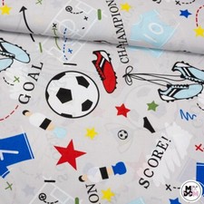 100% Cotton Fabric Footbal Sport light grey Width 160 cm (62")