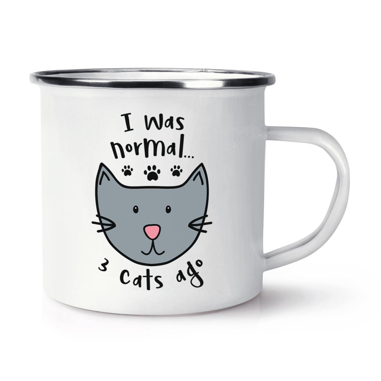 I Was Normal 3 Cats Ago Retro Enamel Mug Cup - Funny Crazy Cat Lady Kitten