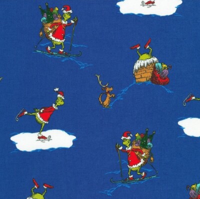 New! Dr.Suess, How The Grinch Stole Christmas Fabric 1 yd*BTYRoyal BL Fast Ship!