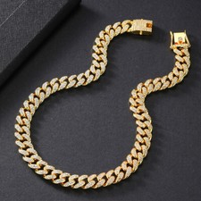 Men Women 12mm 18K Gold Plated Iced CZ Out Miami Cuban Link Chain or Bracelet