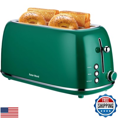 Roter Mond 4 Slice Toaster Retro Stainless Steel Toaster with Bagel, Cancel, 
