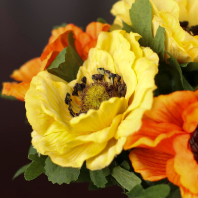 Set of 2 Artificial Yellow and Orange Anemone Silk Flower 8-1/2'' Bundles