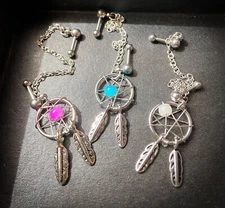 Steel Chain Linked Dream Catcher with Cartilage Tragus Helix Gemmed Barbell