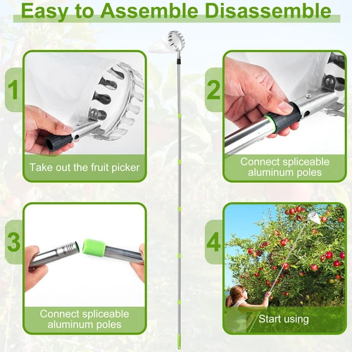 4M Fruit Picker Pole with Basket Telescoping Fruit Picker Tool with Long Handle - Picture 7 of 14