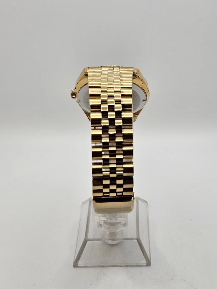 Винтажные мужские часы Elgin Presidential FC524 с зеленым золотистым циферблатом с датой дня - Изображение 4 из 4