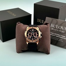 Bulova Marine Star 98B104 Men's Black Dial Rubber Strap 44mm Quartz Watch