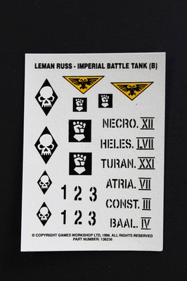 Warhammer 40k  Imperial Guard Leman Russ  Transfer  Sheet-B-  Full Sheet-Vintage