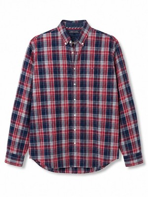 Tommy Hilfiger Herrenhemd Kariert Rot Blau Langarm New York Fit L