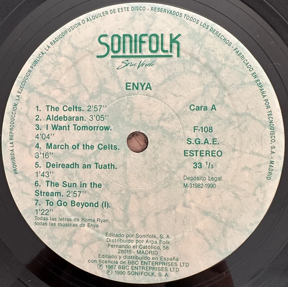 ENYA VINYL LP FIRST SPAIN SONIFOLF 1990 VERY RARE - Image 4 of 4