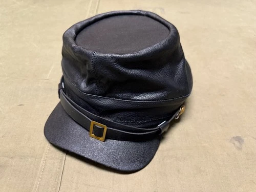 CIVIL WAR US UNION ALL BLACK LEATHER KEPI CAP-XLARGE