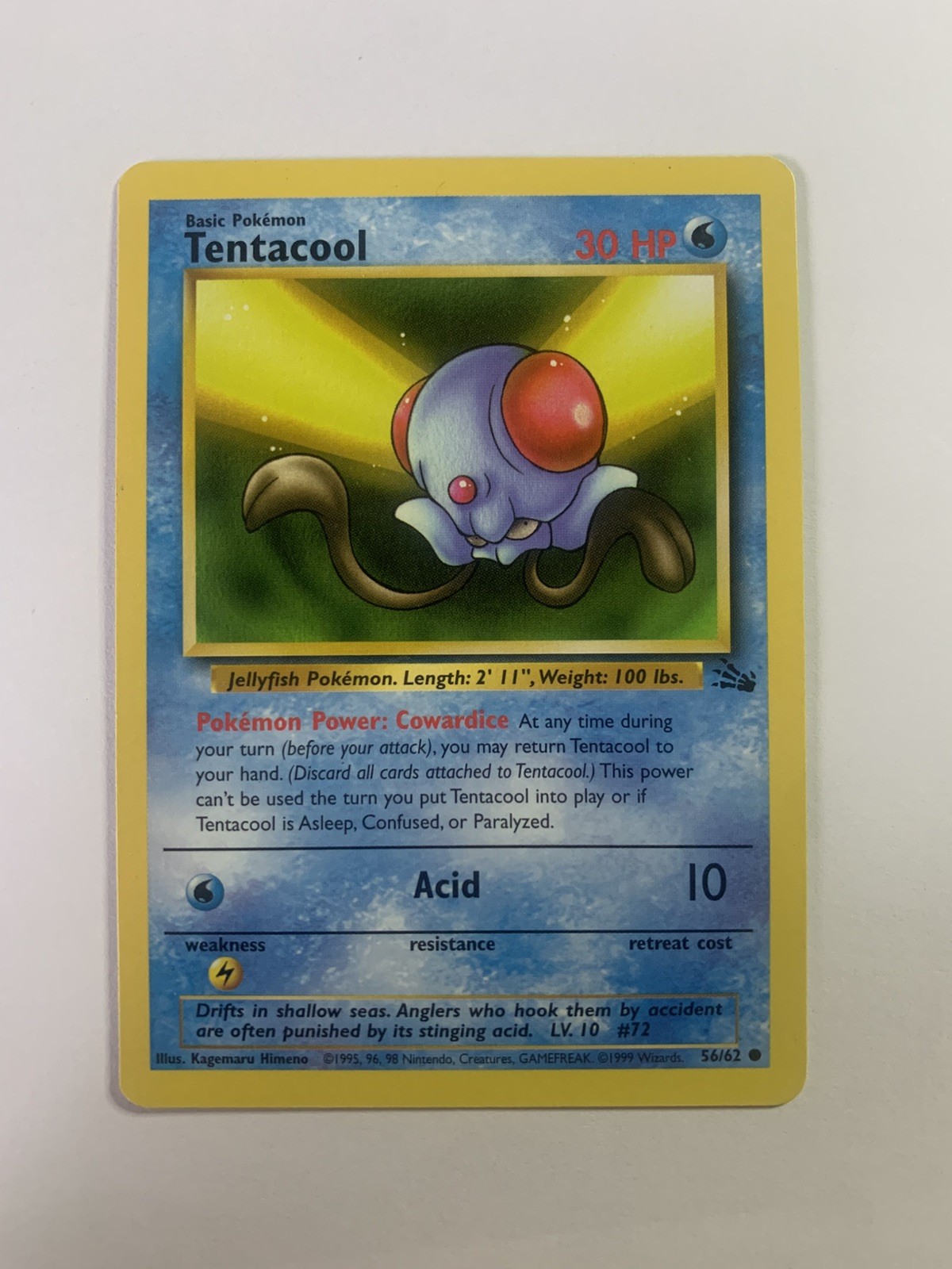 Tentacool 56/62 - Fossil - Common Pokemon Card - Near Mint (NM) HIGH GRADE