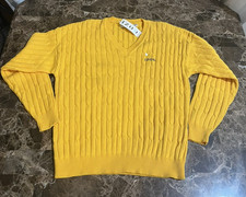 Vintage 80s Izod V Neck Sweater Tennis Yellow Large Made In USA