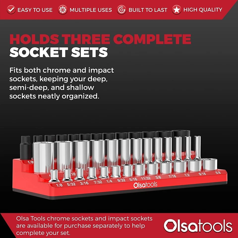 Magnetic Socket Organizer (1/4-Inch Drive, 3 Row) - Magnetic Tool Organizer - Image 4 of 4