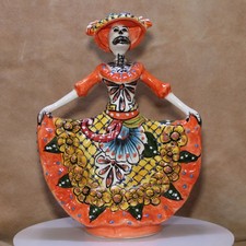 Talavera Apricot Dancing Catrina Day of the Dead Señora Brilliant Colors Pottery