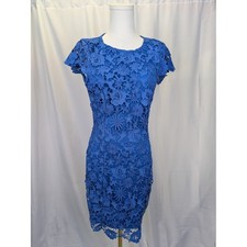 Lulus Dress Womens Small Blue Romance Language Floral Lace Open Back Prom NWT