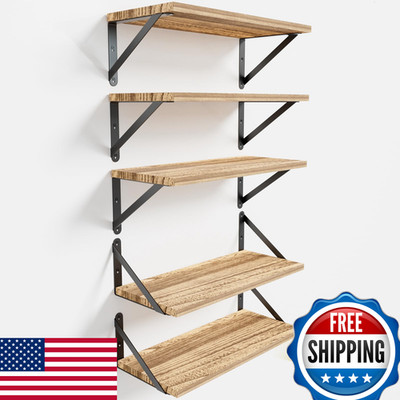 Cocoya Wall Shelves 7.3 Deep Set Of 5 Solid Paulownia Wood Wider Longer Sturdy
