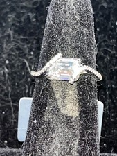 Sterling Silver Ring With Emerald Cut Moissan...