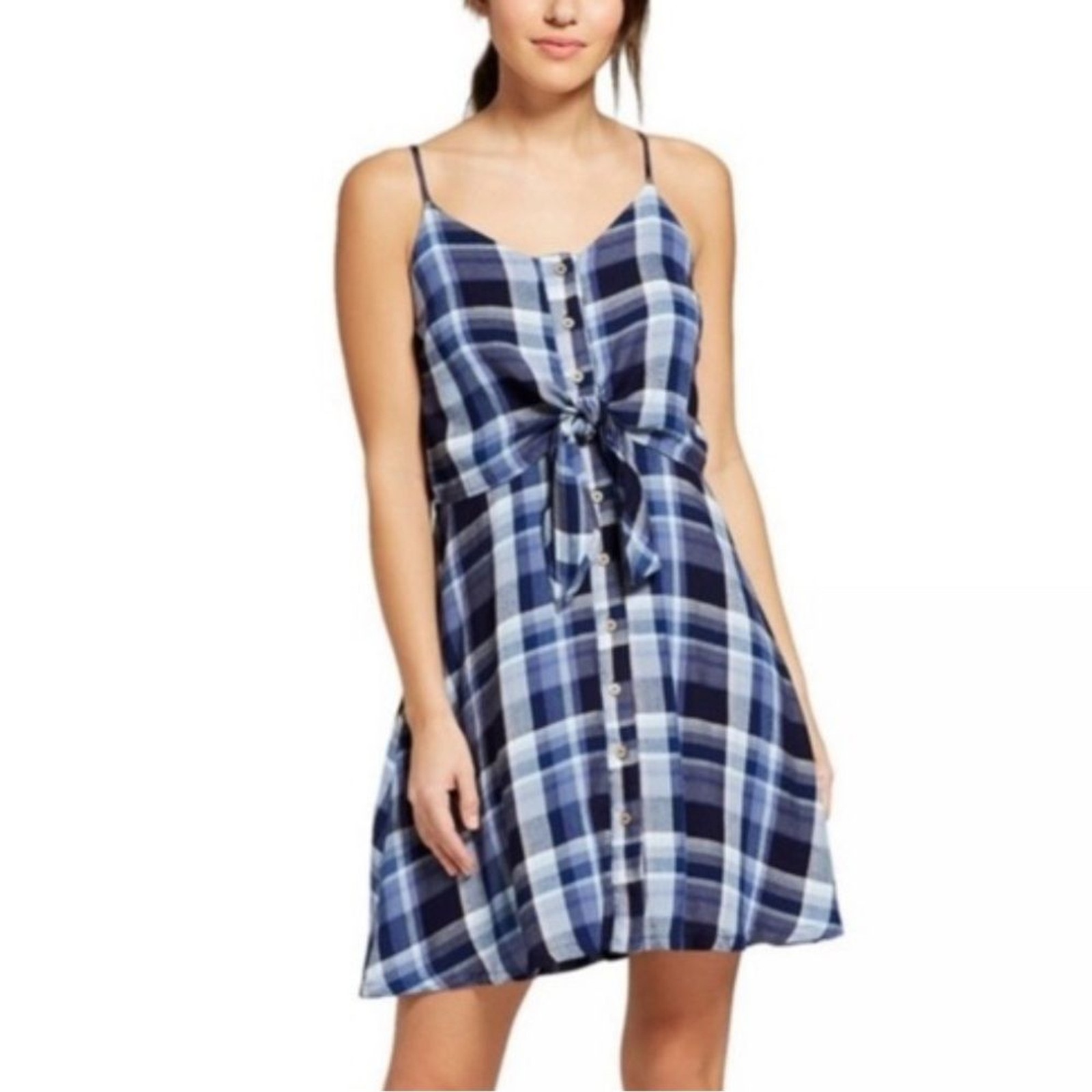 Universal Thread blue tie and button front plaid … - image 1