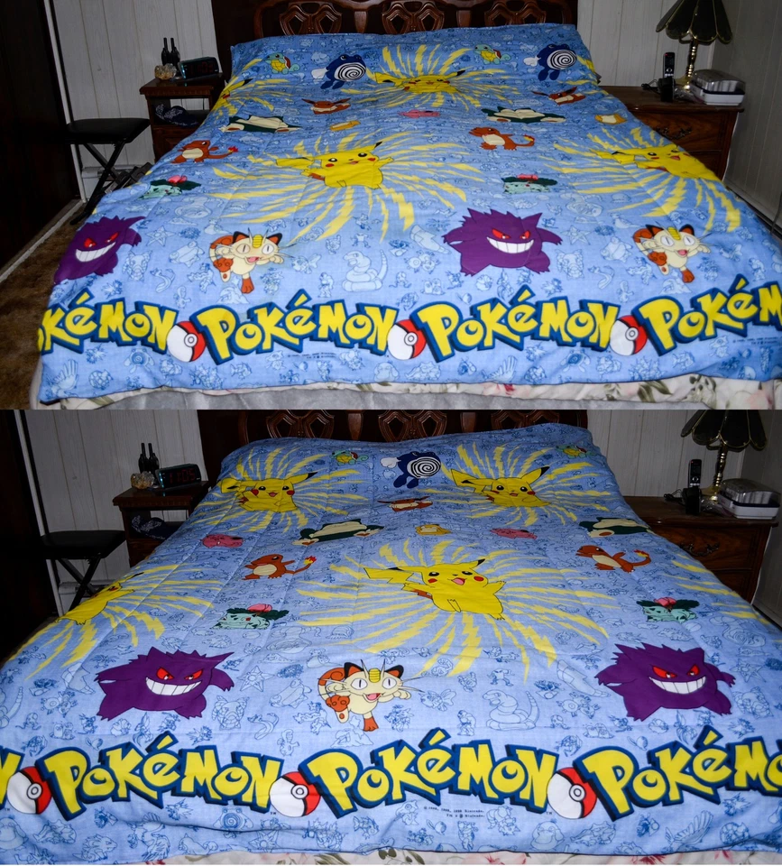 Pokémon Twin Comforter Sheet Set & Pillowcase READ Stains Vintage 1990s Nintendo - Image 2 of 4