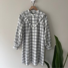 Madewell Plaid Cottagecore Gray and White Button Down Long Sleeve Dress Light S
