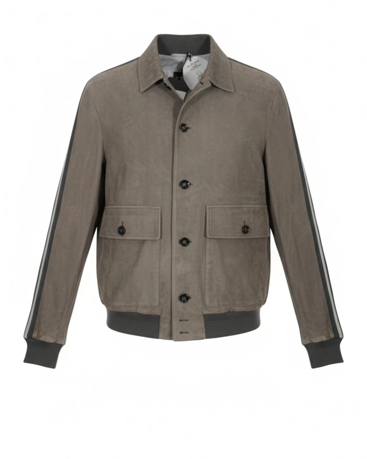 Chaqueta Bomber Kiton $12,250 Gamuza Piel de Cordero en Taupe ITALIA Talla 50 IT 40US Foto 2 de 4