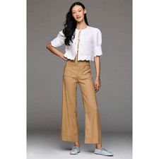 Maeve Anthropologie The Colette Wide Leg Cropped Pants Tan Brown Women Size 30