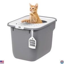 IRIS USA Large Cat Litter Box Enclosure - Top Entry with Catching Lid Scoop