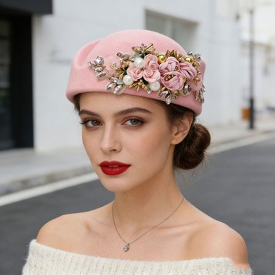 Flower Beret Cap Women Hijab Muslim Head Wrap Elegant Headwear Bonnet Hat Retro