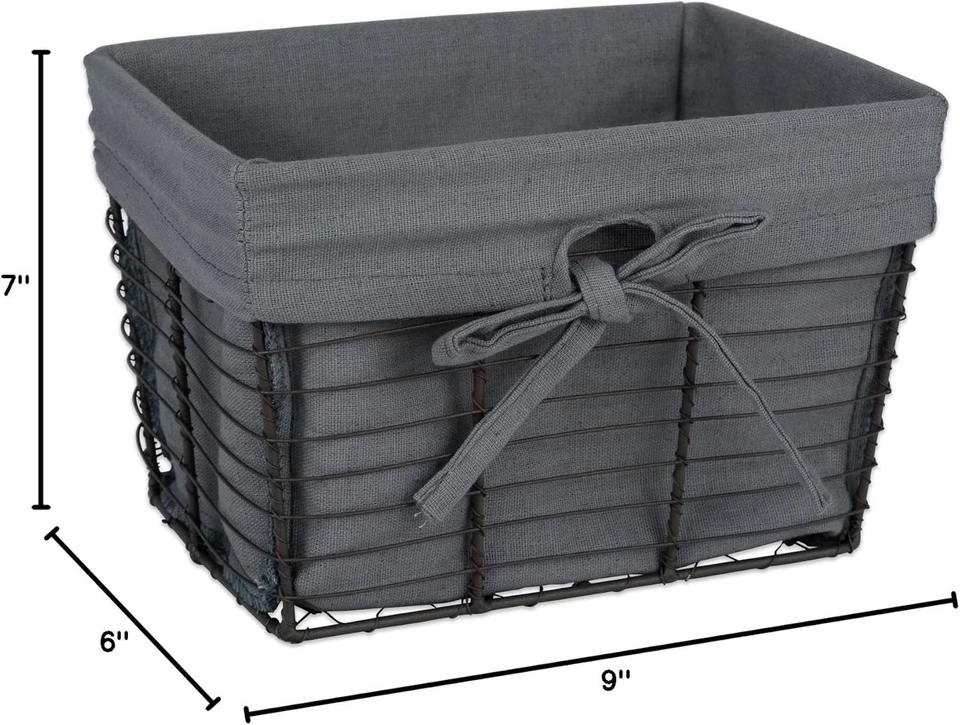 Farmhouse Chicken Wire Storage Baskets with Liner, Small, Vintage Grey, 9"x6"x7" - Image 2 of 4