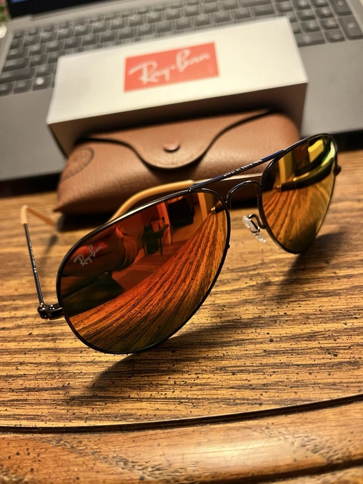 RAY-BAN АВИАТОРЫ RB3025 58 мм. БРОНЗОВАЯ ОПРАВА С КРАСНЫМИ/ОРАНЖЕВЫМИ ЗЕРКАЛЬНЫМИ ЛИНЗАМИ СО ВСПЫШКОЙ. - Изображение 3 из 4