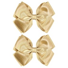 4.5-Inch Hair Bows Alligator Clips Delicate Satin Hair Accessories 2Pcs-Gold