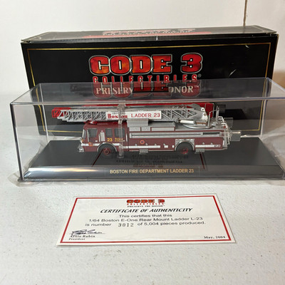 Code 3 Collectibles Boston Fire Dept E-One Rear Mount Ladder L-23  1/64 Diecast