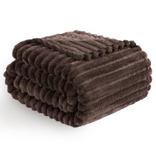 Flannel Fleece Throw Blanket for CouchSofaBed 300GSM Striped Brown Throw Blan...