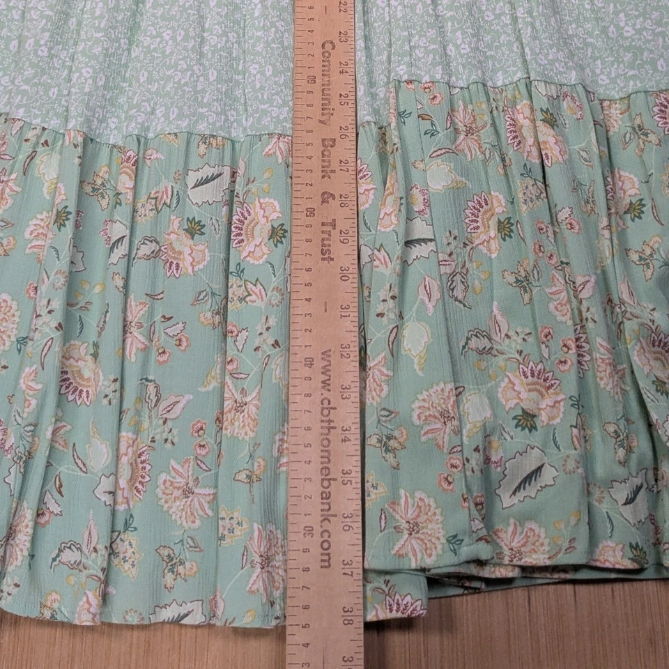 Maxi Falda Tórrida En Niveles Floral Cottagecore Boho Cintura Elástica Verde Para Mujer 2X Foto 4 de 4