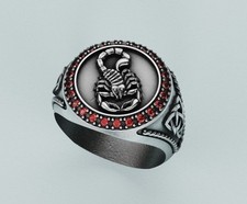 Oxidized Silver Scorpion Ring for Men Garnet Stone, Christmas gifts
