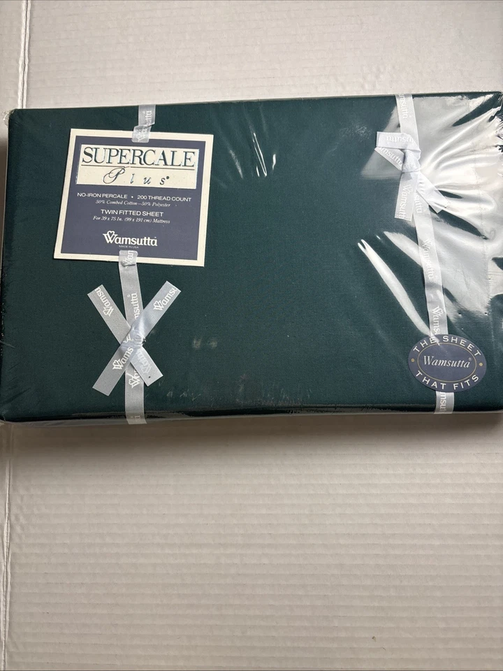 Wamsutta Supercale Plus Twin Fitted Sheet Dark Green Forrest Green 50/50 - Image 3 of 4