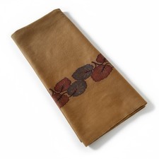 Vintage 100 Wool Blanket 72x65 Tan With Purple Leaf Boarder Midcentury Throw