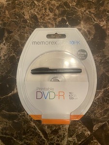 Memorex 10PK - White Inkjet Hub Printable DVD-R; 16x 4.7GB 120m w/ Marker!