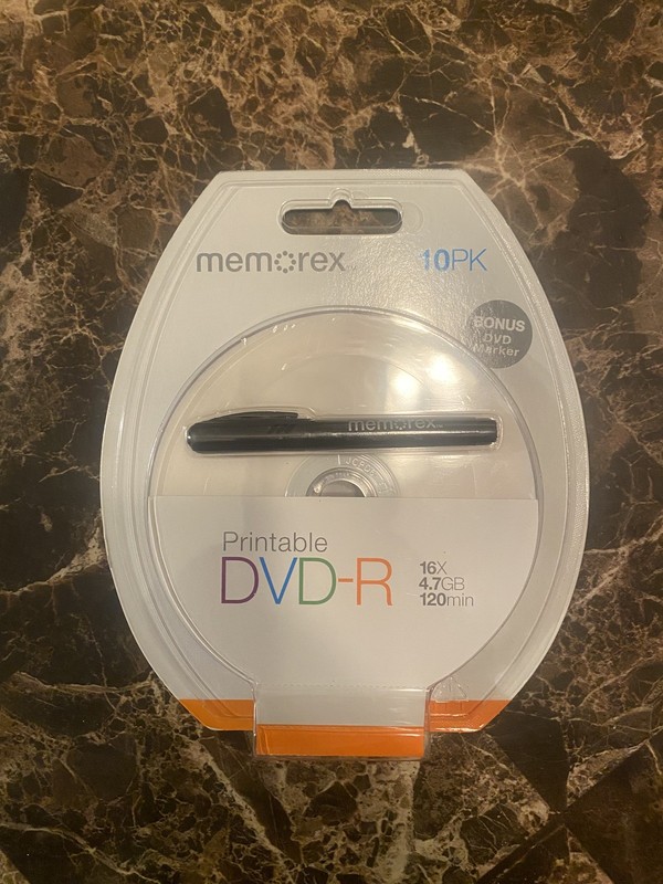 Memorex 10PK - White Inkjet Hub Printable DVD-R; 16x 4.7GB 120m w/ Marker!