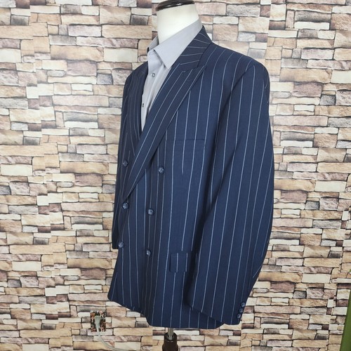 Apollo King 2 Piece Suit Mens 54R 44X29 Dark Navy stripe VL Double Breasted - Picture 5 of 12