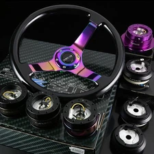 NRG 180H HUB+GEN 1.5 QUICK RELEASE+3"DEEP DISH BLACK WOOD STEERING WHEEL IRIDINE