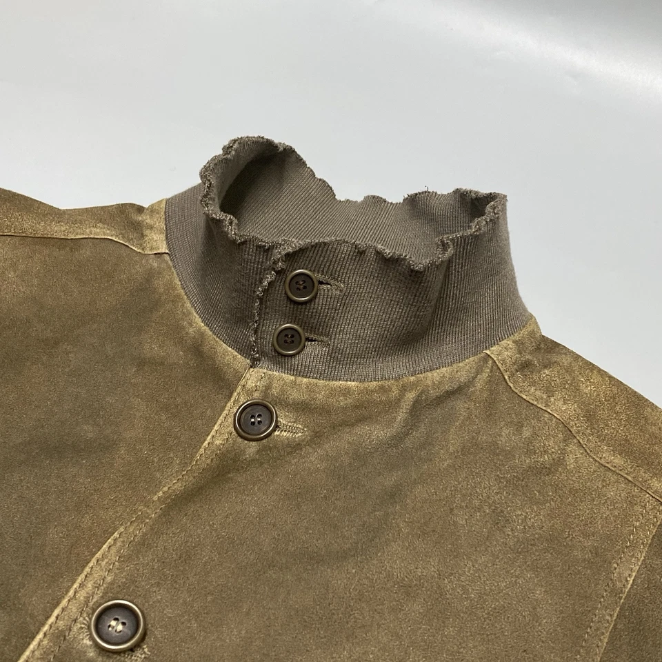 Gimos Men Brown Raw Edge Suede Casual Bomber Jacket Button Front Pockets - Image 4 of 4