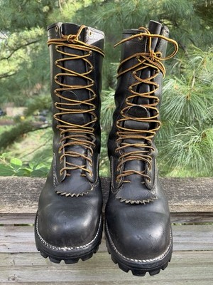 Wesco Black Leather Lace-Up Work Boots Vibram Outsole Kevlar Lined