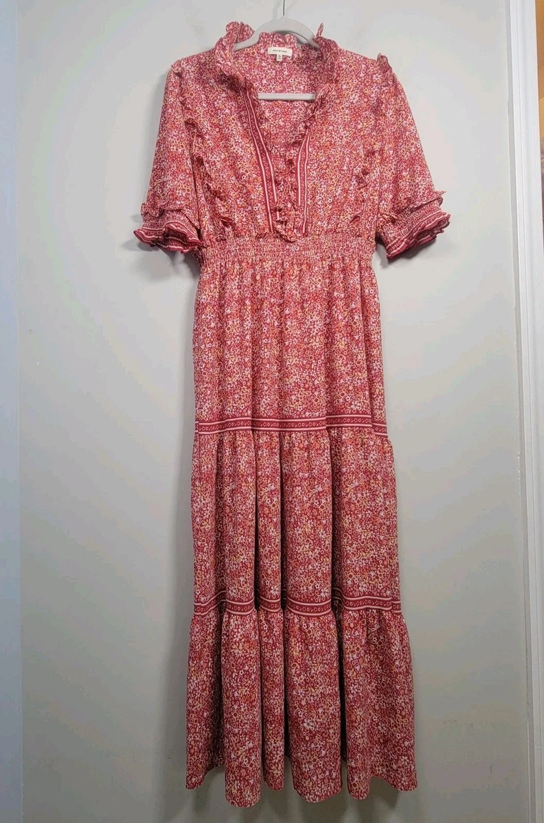 chinese dress ladies Elbow Length Sleeve Print Tiered Maxi Dress main image 1