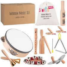 Wooden Toddler Musical Instruments with Drum, Flute, Hand Bells, Cymbals, Cas...